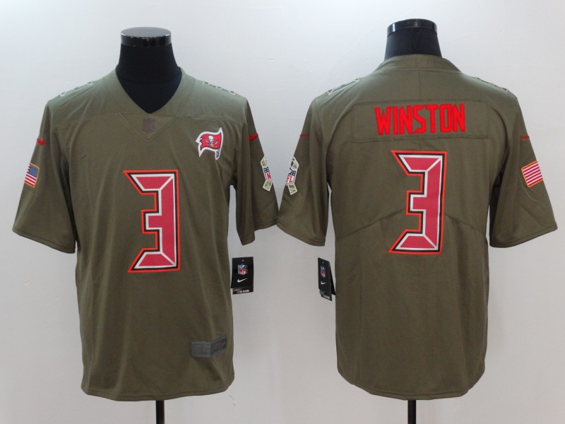 Men Tampa Bay Buccaneers #3 Winston Nike Olive Salute To Service Limited NFL Jerseys->->NFL Jersey